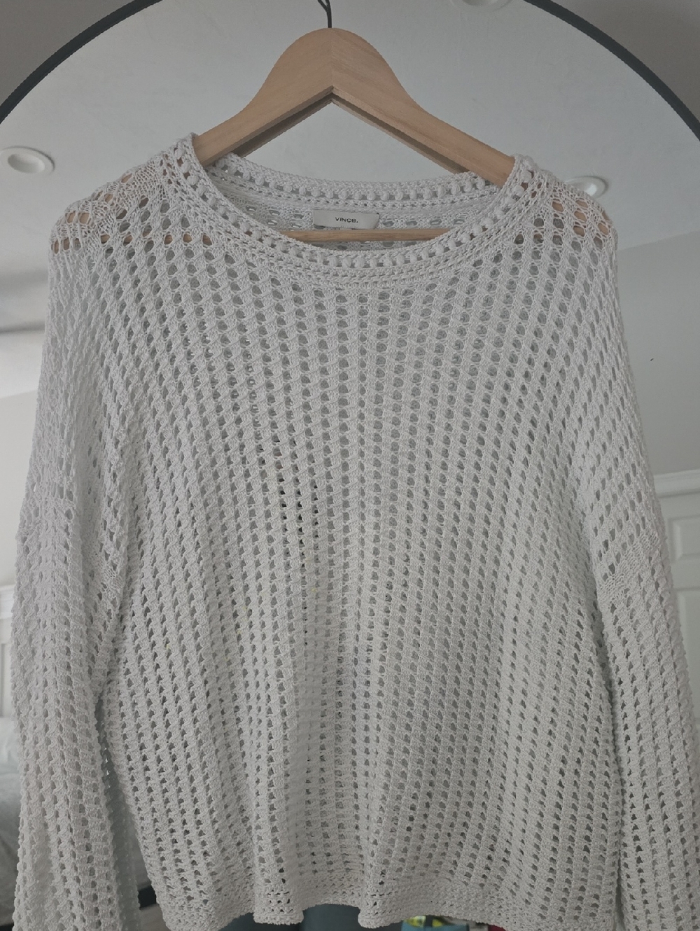 Vince Cream Open-Knit Crewneck Sweater